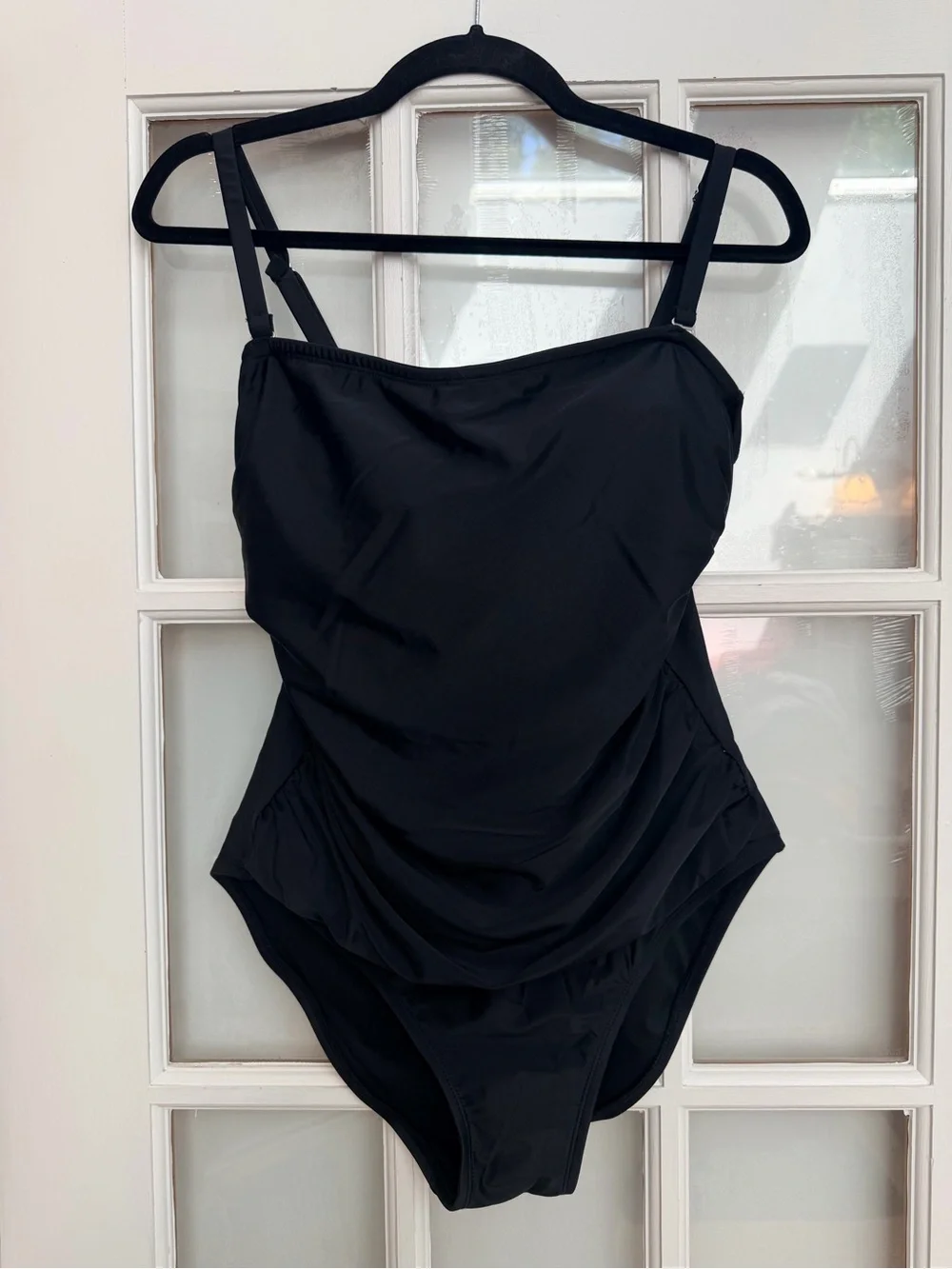 DKNY Chic Beach Pool Black Tummy Control Ruched One-Piece Swimsuit Plus Size XXL